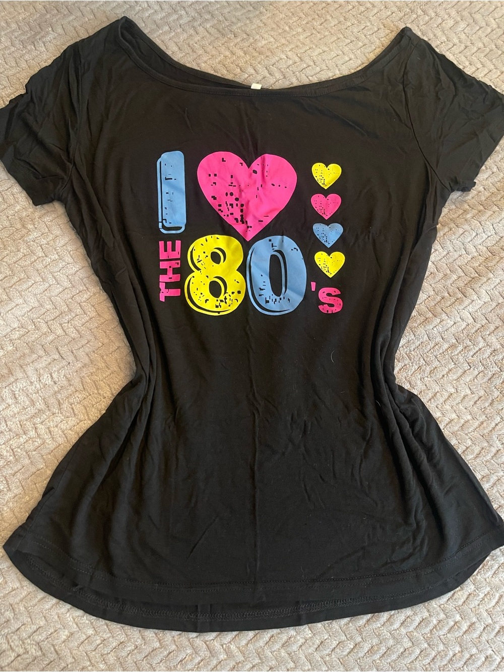 Women’s Black 'I Heart The 80's' Graphic Tee - Colorful Hearts